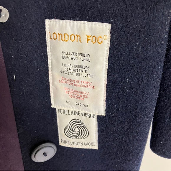 Vintage double breasted pure wool pea coat navy blue London Fog classic chunky - Picture 7 of 9